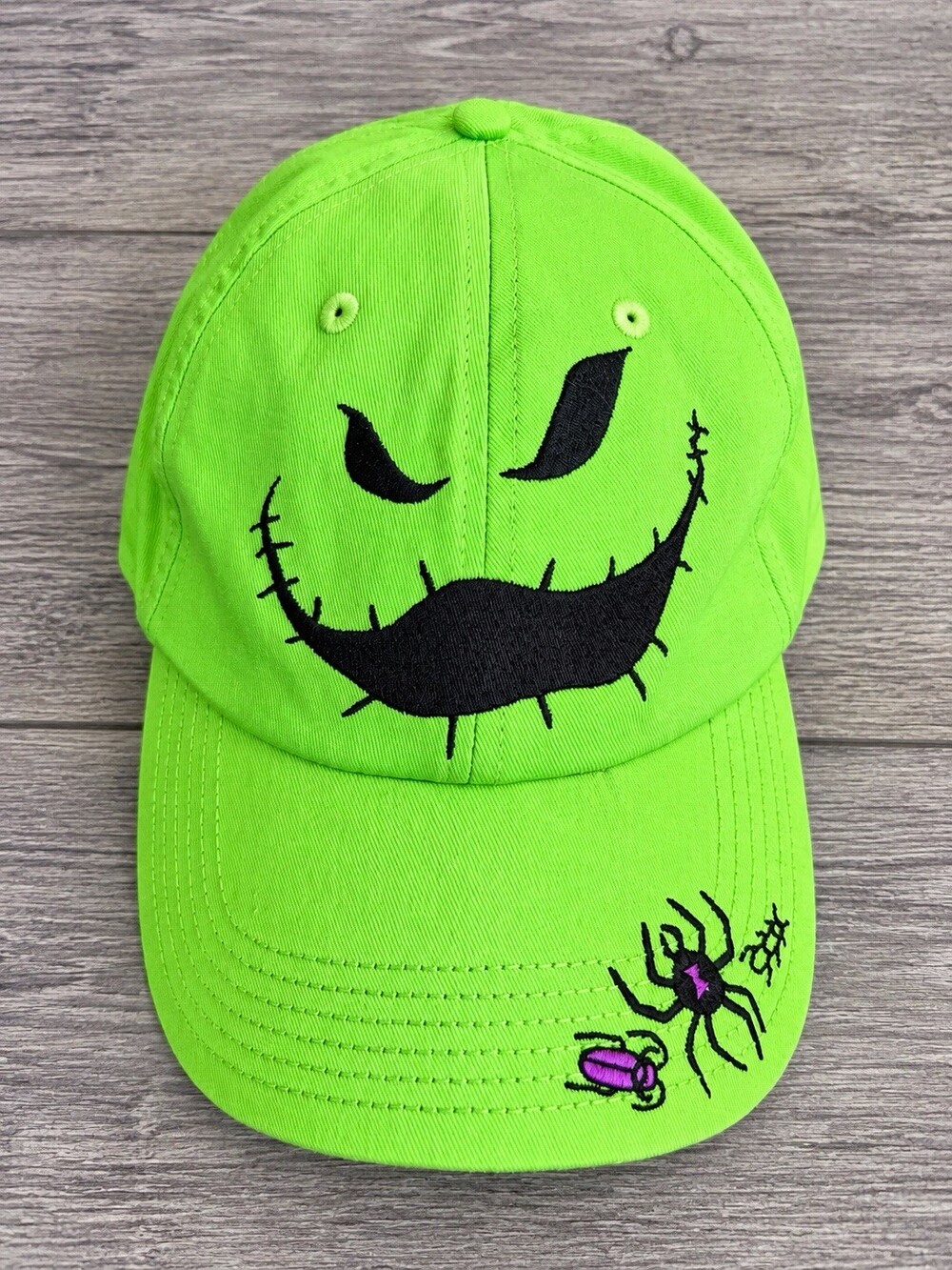 Disney Oogie Boogie Halloween Baseball Cap Hat Neon Green Embroidered Adjustable